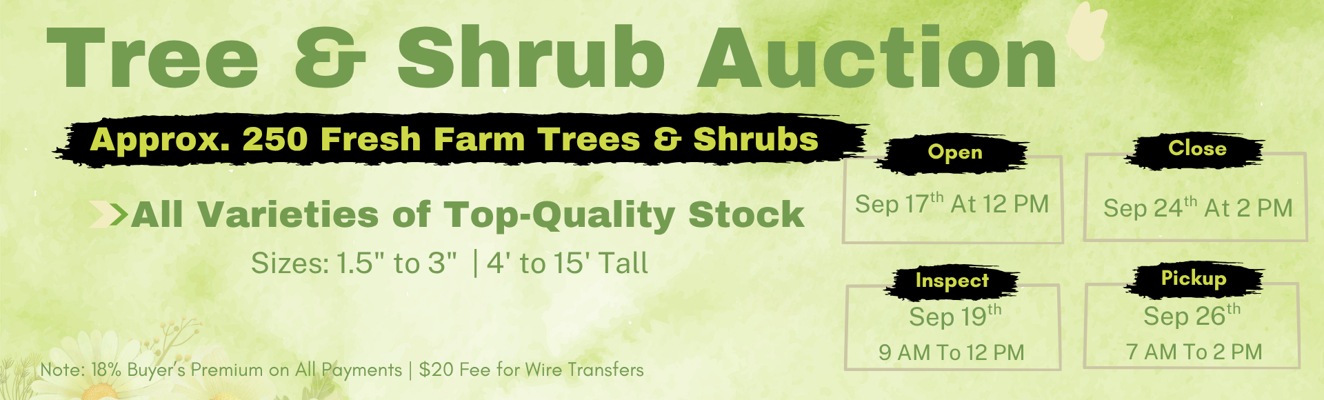 Farm Overstock Shrub Sale — Size #2 pots $25 each, Size #3 pots $35 each, Size #5 pots $50 each